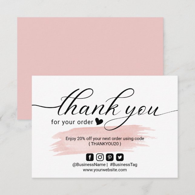 Blush Pink Minimalist Order Thank You (Front/Back)