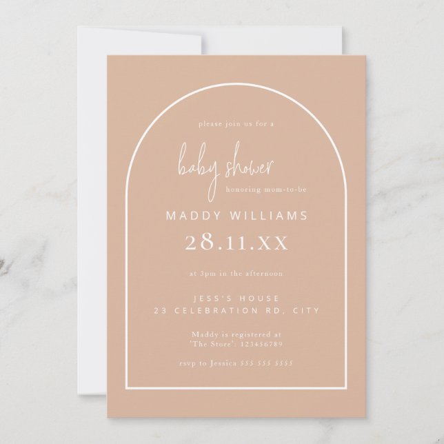 Blush Pink Minimalist Script Arch Girl Baby Shower Invitation (Front)