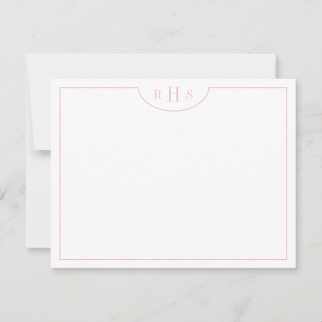 Blush Pink Minimalist Three Monogram One Border Card (Front)