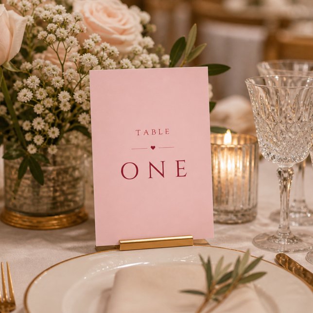 Blush Pink Minimalist Wedding Table Number Card (Creator Uploaded)