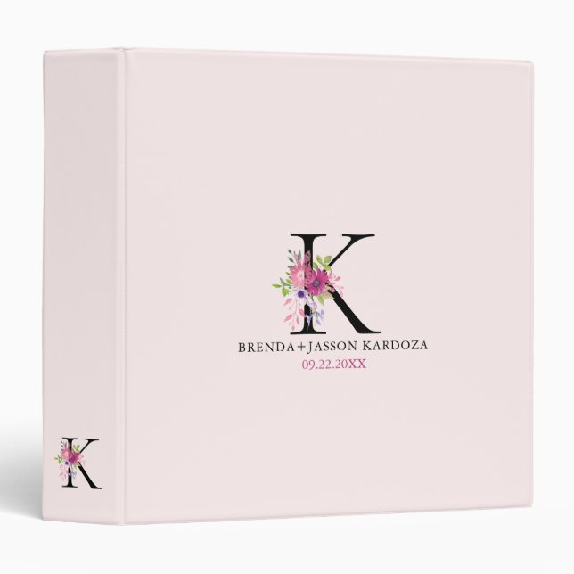 Blush Pink Minimalistic Custom Floral Monogram  Binder (Front/Spine)