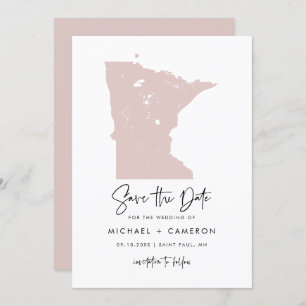 Blush Pink Minnesota Map Minimalist Script Wedding Save The Date