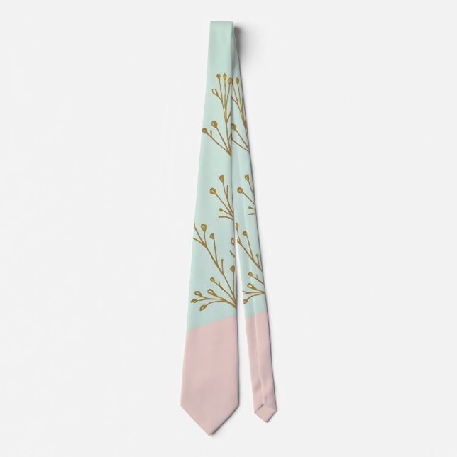 Blush Pink Mint Abstract Trendy Collection Tie (Front)
