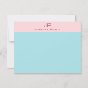 Blush Pink Mint Blue Monogram Simple Elegant Card