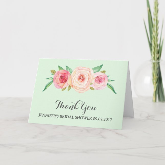 Blush Pink Mint Green Bridal Shower Thank You (Front)