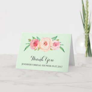 Blush Pink Mint Green Bridal Shower Thank You Card