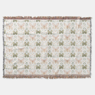 Blush Pink Mint Green Butterflies Throw Blanket