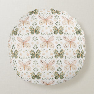 Blush Pink Mint Green Butterfly Round Pillow