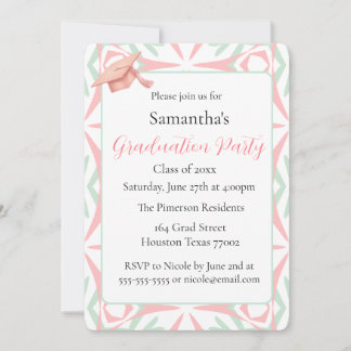 Blush Pink & Mint Green Geometric Graduation Party Invitation