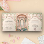 Blush Pink Mint Green Lotus Garden Indian Wedding Tri-Fold Invitation<br><div class="desc">Amaze your guests with this elegant all in one Indian wedding invite featuring a beautiful gazebo on a pond with lotus flowers and vintage arches. Customize the QR Code for online RSVP or venue location. Simply add your event details on this easy-to-use template and adorn this card with your favourite...</div>