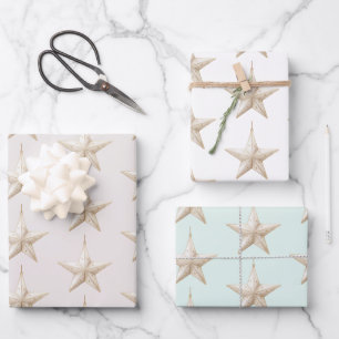 Blush Pink Mint Star Ornaments Christmas Wrapping Paper Sheet