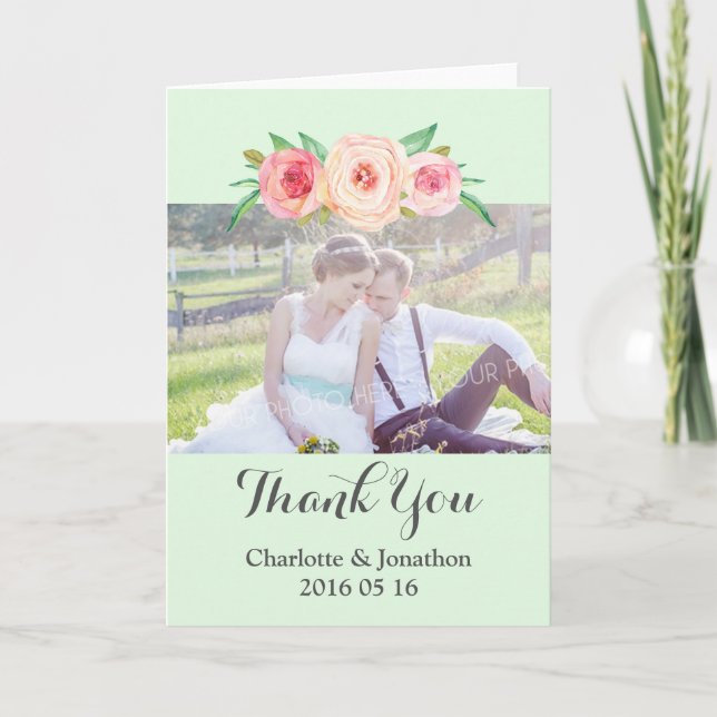 Blush Pink Mint Wedding Thank You Photo (Front)