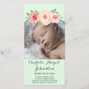 Blush Pink MintThank You Baby Shower Thank You Card