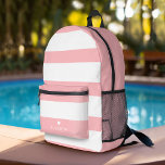 Blush Pink Mod Retro Striped Pattern Custom Name Printed Backpack<br><div class="desc">A minimal design with huge stripes and a place to add your name. A tiny heart is included right above the monogram area. A bold yet minimal design with an optional area to add text.</div>