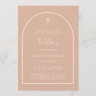 Blush Pink Modern Arch Script Minimalist Baptism Invitation