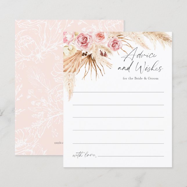 Blush Pink Modern Boho Pampas Grass Wedding Advice (Front/Back)