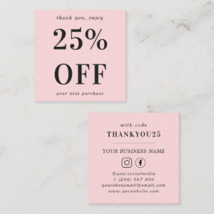 Blush Pink Modern Bold Typography Small Business Discount Card
