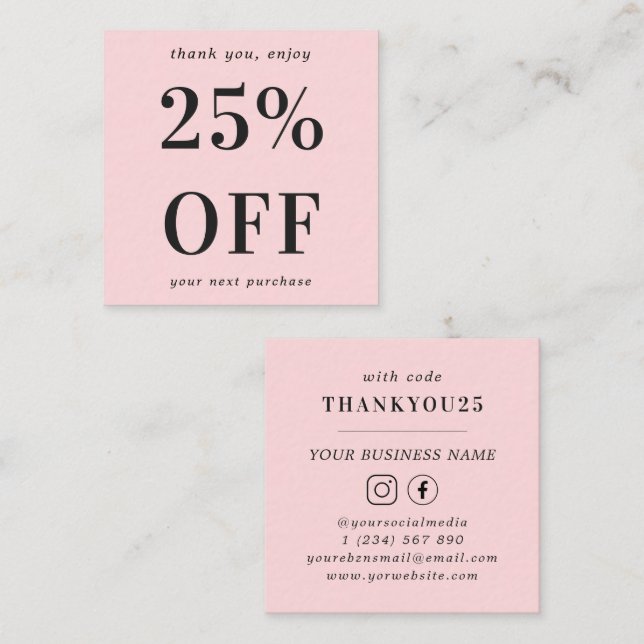 Blush Pink Modern Bold Typography Small Business Discount Card (Front/Back)
