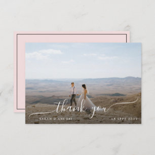Blush Pink Modern Border Photo Script Wedding Thank You Card