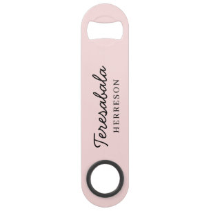 Blush Pink Modern Bridesmaid Script Design Bar Key