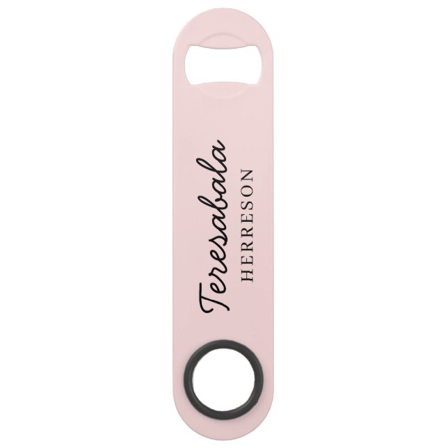 Blush Pink Modern Bridesmaid Script Design Bar Key (Front)