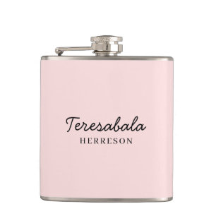 Blush Pink Modern Bridesmaid Script Design Hip Flask