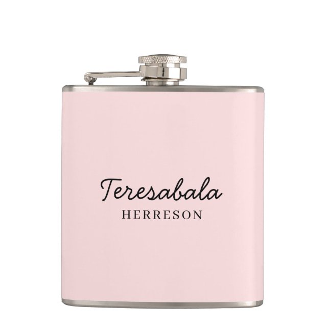 Blush Pink Modern Bridesmaid Script Design Hip Flask (Front)
