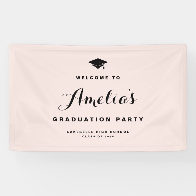 Blush Pink Modern Calligraphy Graduation Banner (Horizontal)