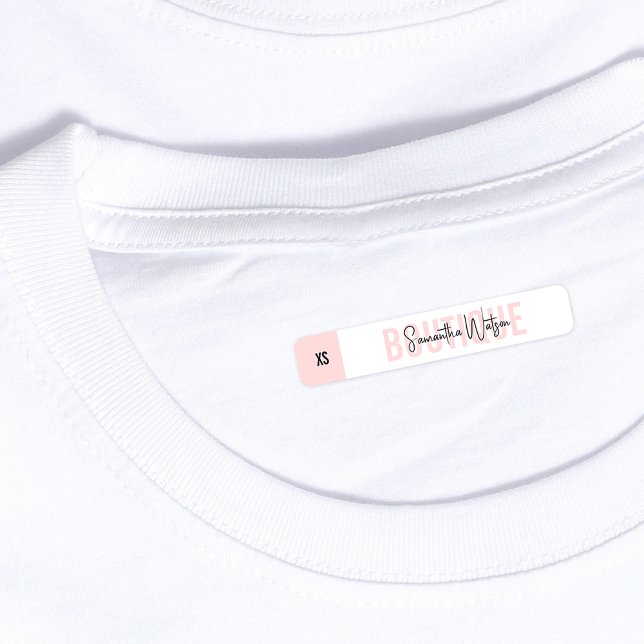 Blush Pink Modern Clothing Sizing Tag Brand Label (Simple blush pink and white clothing iron on labels with space for your brand name & garment size)