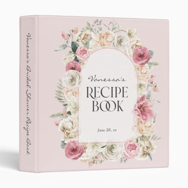 blush pink modern floral cookbook personalized binder (Front/Spine)