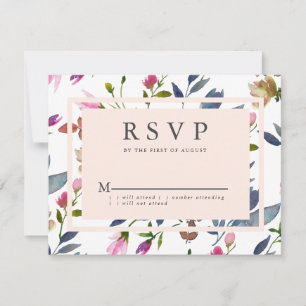 Blush Pink Modern Floral Wedding RSVP Card