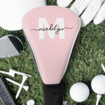 Blush Pink Modern Girly Script Name Monogram Golf Head Cover<br><div class="desc">Create Your Own Ladies Personalized Blush Pink Modern Girly Script Name Monogram Golf Head Cover. This chic, stylish golf head cover features a soft blush pink background that brings a playful touch to the green. The design showcases a bold white initial paired with a flowing black script name for a...</div>