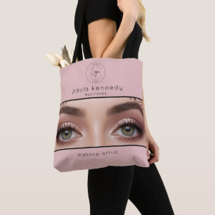 Blush Pink Modern Logo Photo Makeup Business Tote Bag