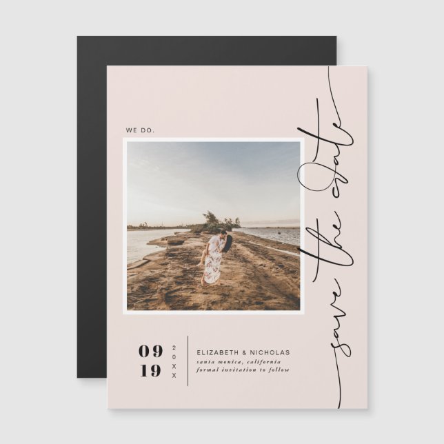 Blush Pink | Modern Minimal Save the Date Photo Magnetic Invitation (Front/Back)