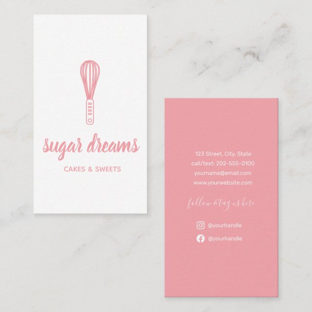 Blush Pink Modern Minimalsit Whisk Bakery Business Card (Front/Back)