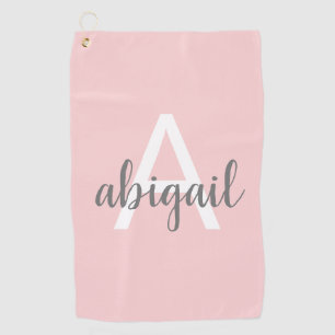 Blush Pink Modern Monogram Cute Golf Towel