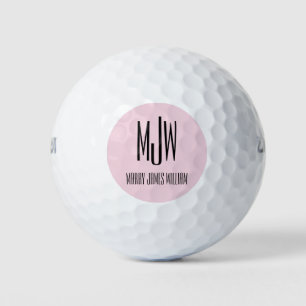Blush Pink Modern Monogram Girly Golf Balls