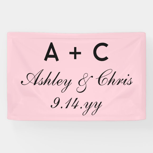 Blush Pink Modern Personalized Wedding Reception  Banner (Horizontal)