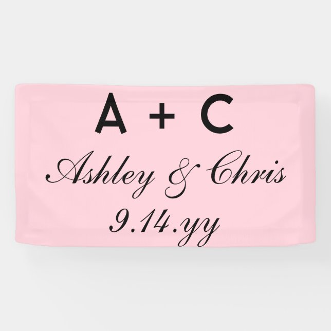 Blush Pink Modern Personalized Wedding Reception  Banner (Horizontal)