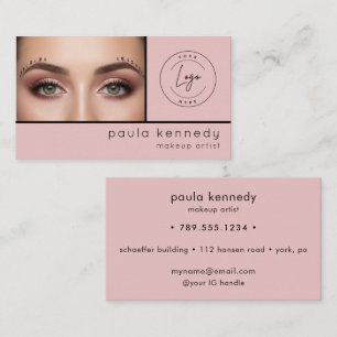Blush Pink Modern Photo Makeup Business Card