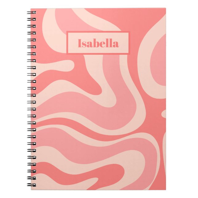 Blush Pink Modern Retro Liquid Swirl Abstract Notebook (Front)