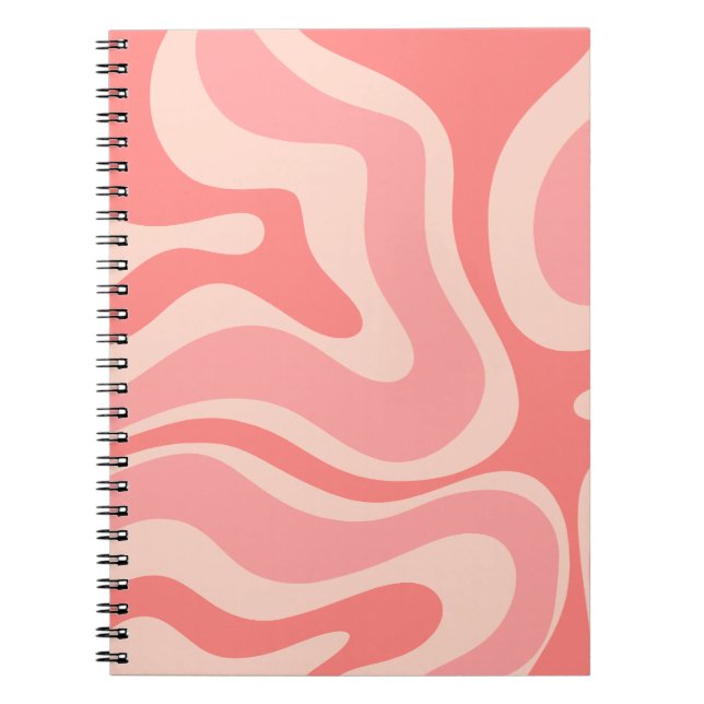 Blush Pink Modern Retro Liquid Swirl Abstract Notebook (Front)