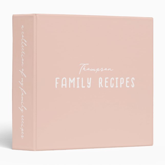 Blush Pink Modern Script Cooking Family Recipe Binder (Front/Spine)