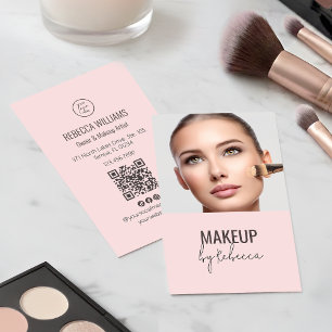 Blush Pink Modern Script Font QR Code Photo Makeup Business Card