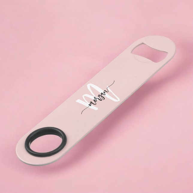 Blush Pink Modern Script Girly Monogram Name Bar Key (Creator Uploaded)