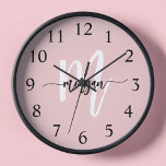 Blush Pink Modern Script Girly Monogram Name  Clock<br><div class="desc">Add a personalized touch to your space with the Blush Pink Modern Script Girly Monogram Name Clock. Featuring a soft blush pink background and a chic modern script font for your monogram, this clock is both stylish and functional. Its elegant design makes it a perfect addition to any room, from...</div>