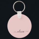 Blush Pink Modern Script Girly Monogram Name Keychain<br><div class="desc">Black and Blush Pink Simple Script Monogram Name Keychains (Key Chain). This makes the perfect sweet 16 birthday,  wedding,  bridal shower,  anniversary,  baby shower or bachelorette party gift for someone that loves glam luxury and chic styles.</div>