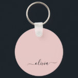 Blush Pink Modern Script Girly Monogram Name Keychain<br><div class="desc">Black and Blush Pink Simple Script Monogram Name Keychains (Key Chain). This makes the perfect sweet 16 birthday,  wedding,  bridal shower,  anniversary,  baby shower or bachelorette party gift for someone that loves glam luxury and chic styles.</div>