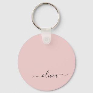 Blush Pink Modern Script Girly Monogram Name Keychain