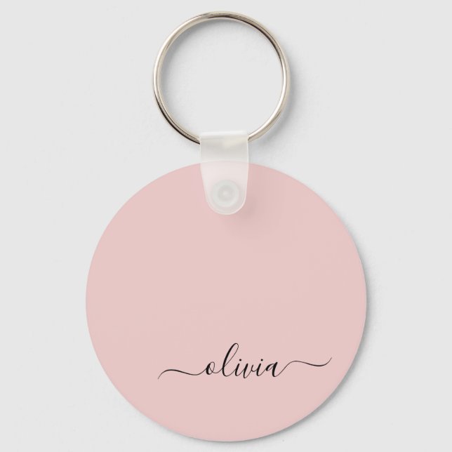 Blush Pink Modern Script Girly Monogram Name Keychain (Front)